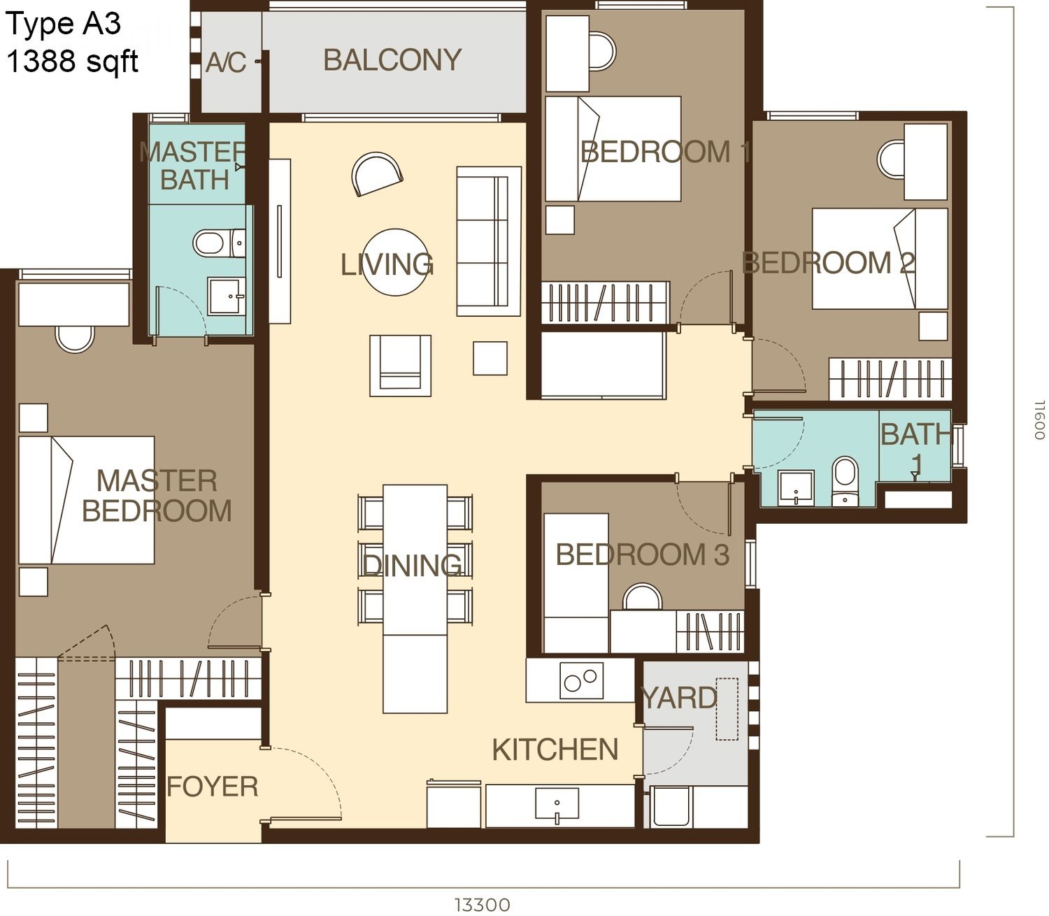 Ayanna Residence Type A3 floor plan