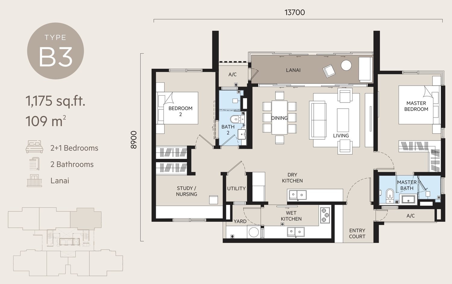 Oaka Residences Type B3 floor plan