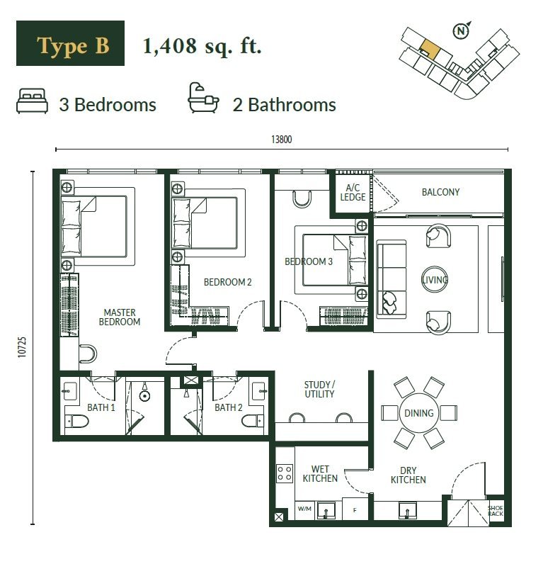Park Green 1,408 sq ft floor plan