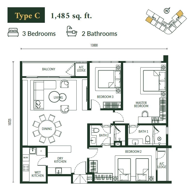Park Green 1,485 sq ft floor plan