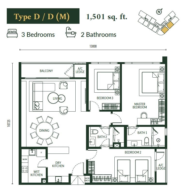 Park Green 1,501 sq ft floor plan