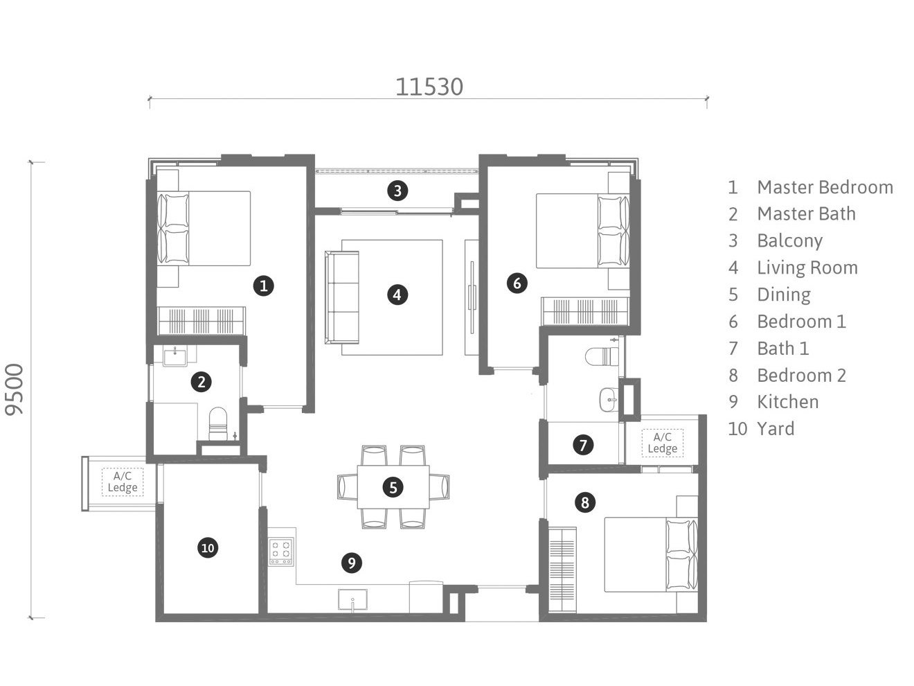 REN Residence 1,050 sq ft floor plan