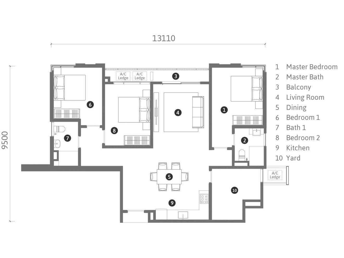 REN Residence 1,110 sq ft floor plan