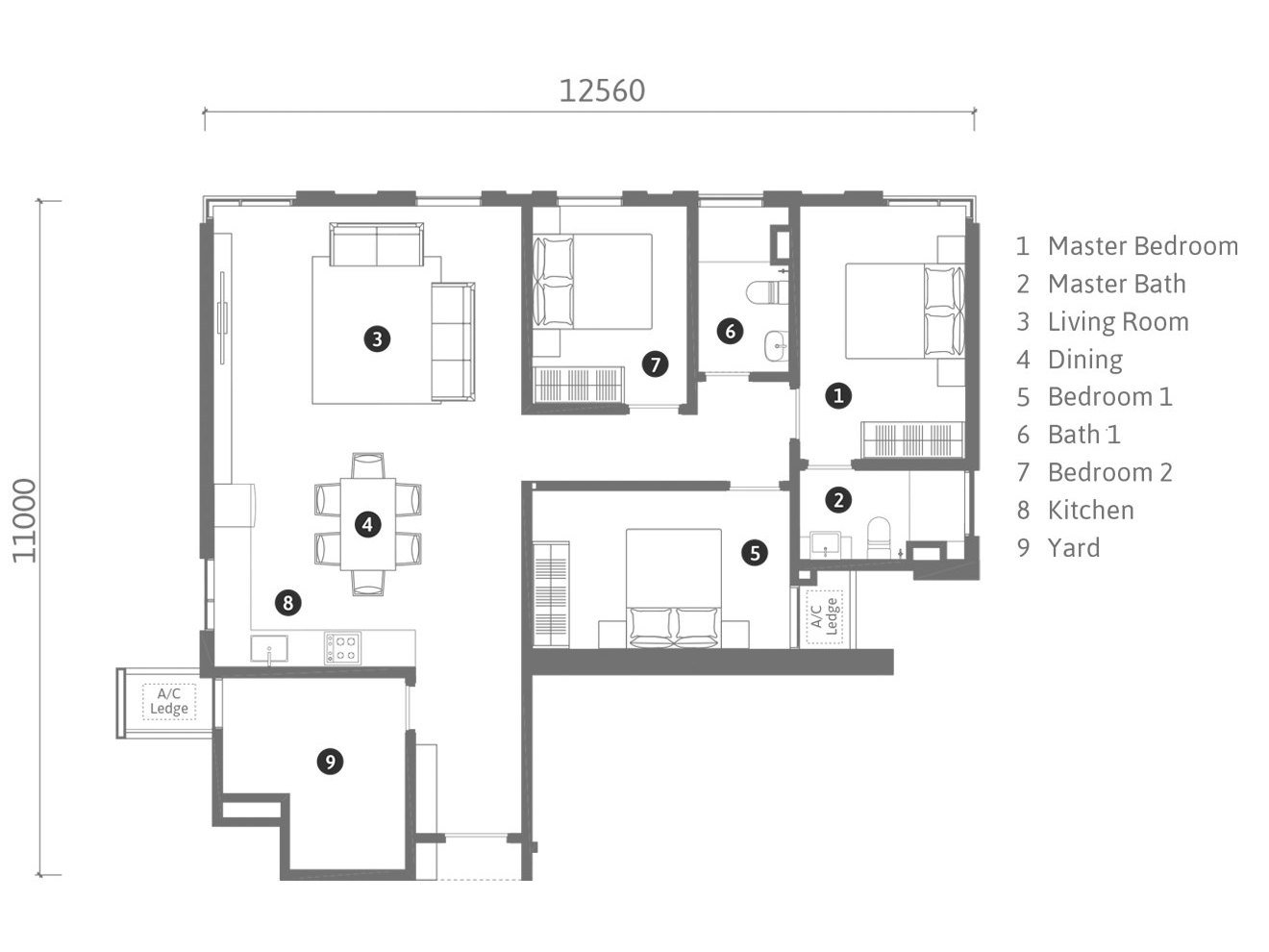 REN Residence 1,120 sq ft floor plan